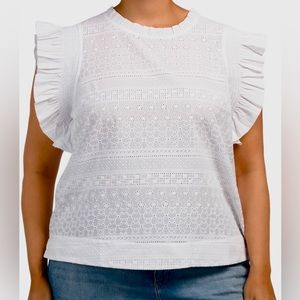 ENDLESS ROSE 3X Plus Ruffle Sleeve Embroidered Top White‎